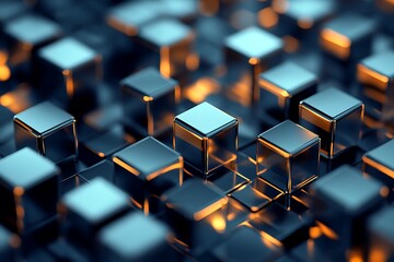 Obraz premium Abstract blue and orange 3D cubes pattern, digital art background