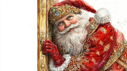 Festive Christmas Santa Claus with White Beard and Red Hat.