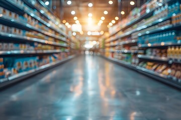 Obraz premium A Blurred View of a Grocery Store Aisle Filled with Colorful Products