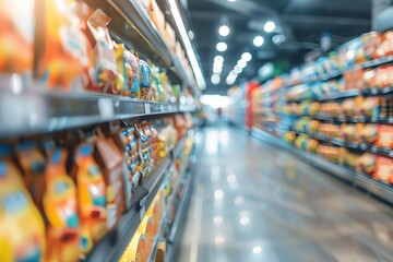 Fototapeta premium Aisle of Colorful Snack Packages in a Supermarket