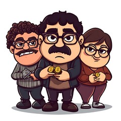 Fototapeta premium Cartoon Illustration of Three Friends Holding Money