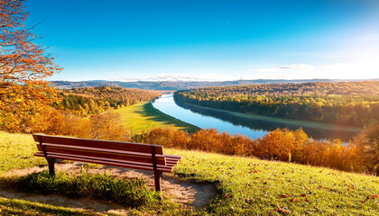 Obraz premium Parkbank in Herbstlandschaft 