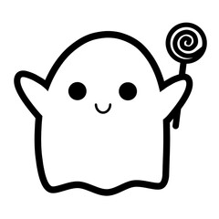 Cute ghost outline with candy raster drawing