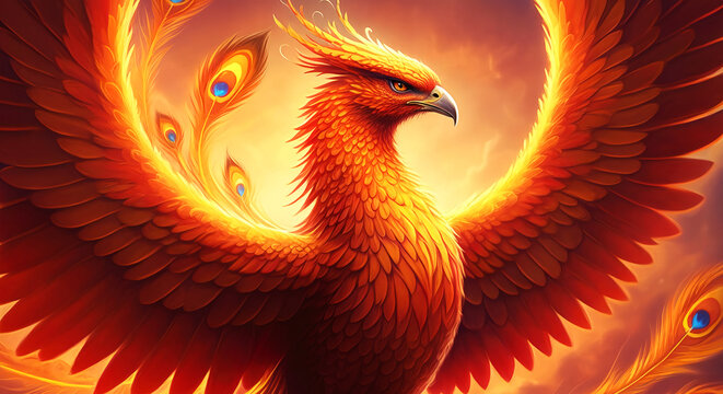 A depiction of a mythological phoenix.