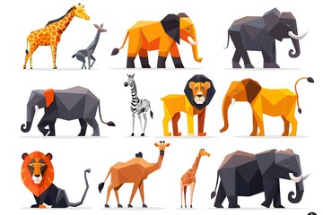 Obraz premium Colorful Geometric Animals: A Playful Collection of Safari Creatures