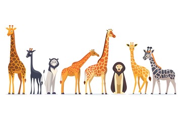 Colorful Cartoon Safari Animals in a Row