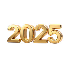 3D Golden Color 2025 PNG with Metallic Shine - High Resolution.