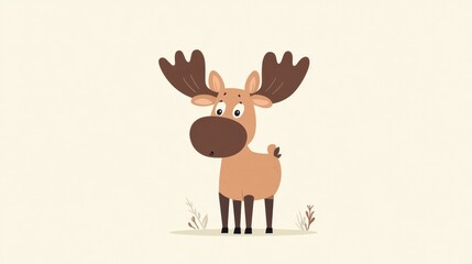 Cute cartoon moose with big antlers.