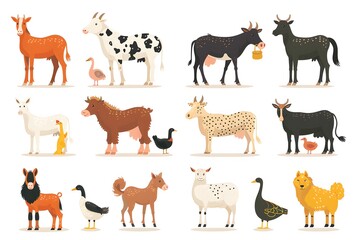 Obraz premium A Colorful Collection of Farm Animals in Playful Illustrations