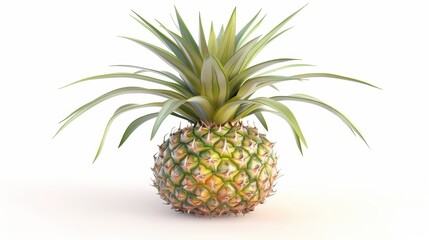 Fototapeta premium A fresh pineapple with vibrant green leaves, showcasing its textured exterior and tropical appearance, ideal for culinary themes.