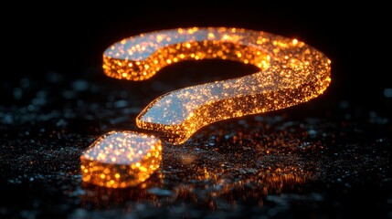 Glowing question mark with sparkles on reflective