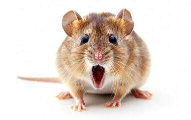 Funny shocked mouse with open mouth on isolated white background. Big discounts, surprise, news, lottery concept. Generated AI