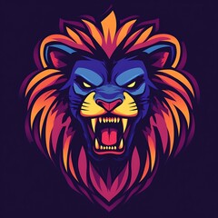 Obraz premium Roaring Neon Lion Head Mascot Illustration