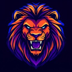 Obraz premium Neon Lion Head Mascot Logo Design, Esports Gaming Team Illustration