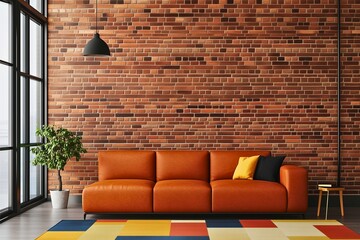 Sofa positioned near a brick wall for a comfortable setting