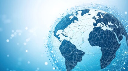 Naklejka premium A Globe with a Network of Lines and Dots on a Blue Background