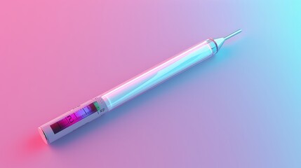 Fototapeta premium A modern syringe with a glowing design on a colorful gradient background, ideal for medical and pharmaceutical concepts.