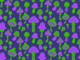 Cartoon autumn harvest seamless Halloween mushrooms pattern