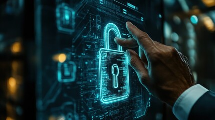 Hand Interacting with a Holographic Digital Lock on a Screen