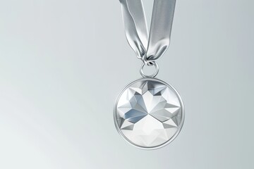 Elegant silver medal with a faceted gemstone, perfect for awards and recognition events, symbolizing achievement and excellence.