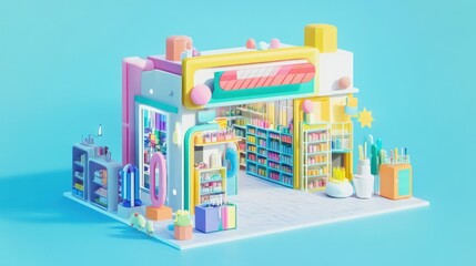 Fototapeta premium Colorful Miniature Store with Shelves and Bright Decor
