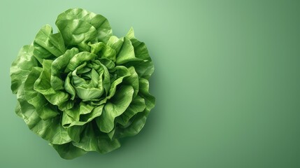 Obraz premium Fresh green lettuce on a soft green background, perfect for health and culinary concepts.