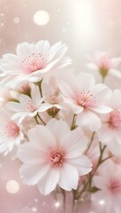 Delicate pink and white flowers with sparkling