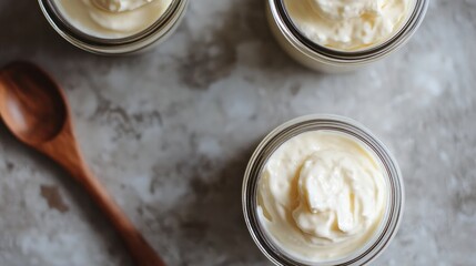 Creamy Homemade Yogurt in Glass Jars.