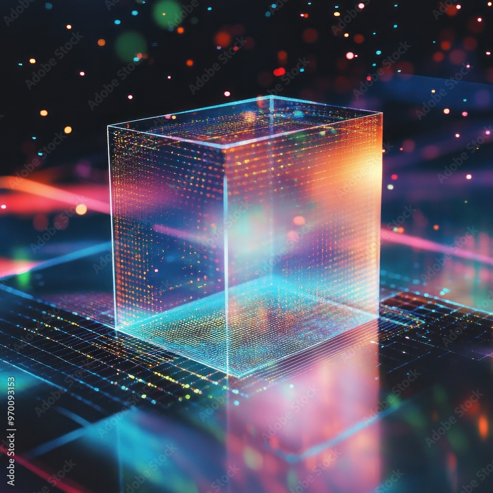 Poster abstract digital cube with glowing lights