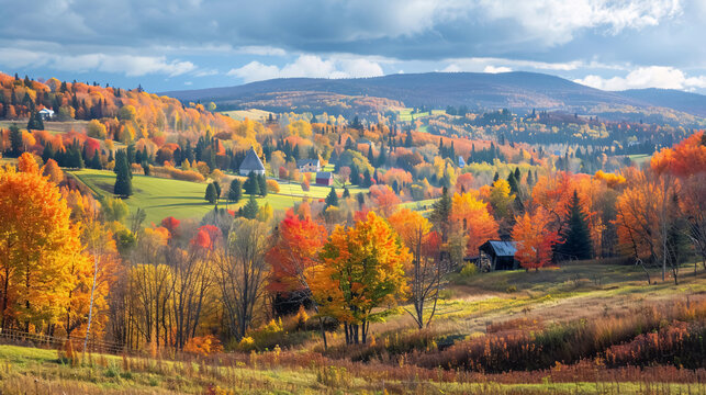 Fall Landscape: Eastern Townships, Bromont, Quebec Province, Canada.