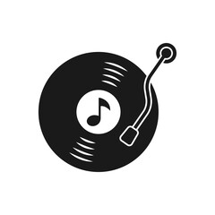 Music player. Turntable vinyl, dj icon flat style isolated on white background. Vector illustration