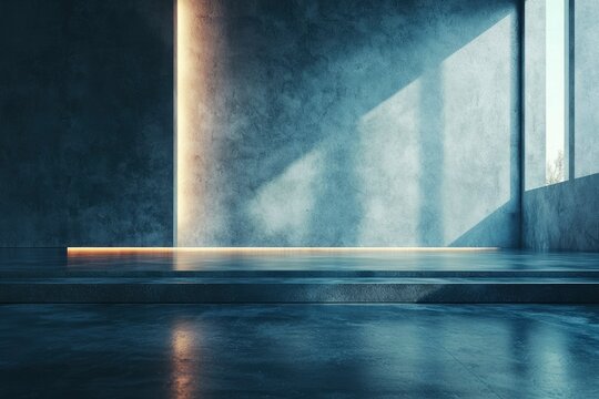 Minimalist Concrete Room with a Single Illuminated Strip