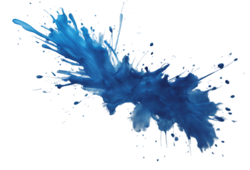 Blue ink brush stroke Blue brush splashes isolated on transparent