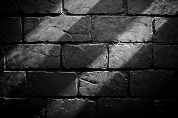 Black and White Brick Wall Texture with Diagonal Light Patterns