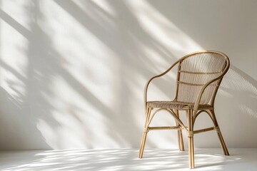 A Single Wicker Chair in a Room with Sunlight Streaming through a Window