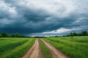 Fototapeta premium Stormy clouds over road in field