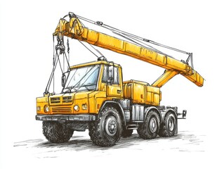 Obraz premium a crane truck clipart, heavy-duty vehicle element, hand-drawn style, tall and sturdy, isolated on white background