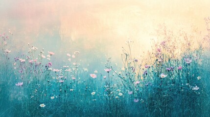 Obraz premium Watercolor Painting of Delicate Wildflowers in a Soft, Pastel Color Palette