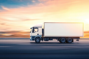 White truck on highway symbolizes business transportation with clear space on side view