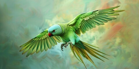 Adorable playful Indian ring necked parrot frolicking around a house