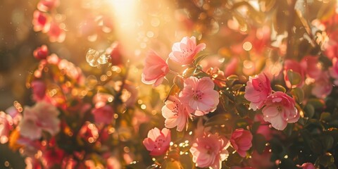 Pink blooms shining in the sunlight diverse and vibrant in a lush garden