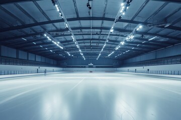 Winter sport of short track speed skating at an ice arena