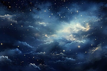 Fototapeta premium A serene night sky filled with twinkling stars and wispy clouds.