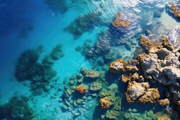 Obraz premium an island in the middle of the ocean, Aerial view of ocean and island