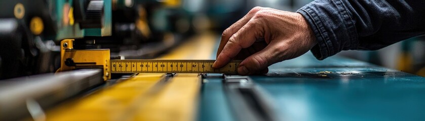 Close-up of a workerÃ¢â‚¬â„¢s hand using a ruler to measure product dimensions, manual measurement, hands-on quality control