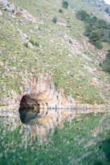 Reservoir dam at Quentar on cloudy weather, Granada province, Andalusia, Spain