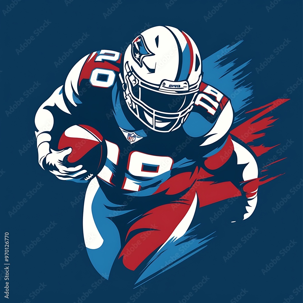 Sticker American Football Player Running with Ball, Sports Illustration