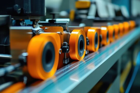 Modern rotary die cutting machine with slitting blade for manufacturing duct and packing tape in factories Industrial technology concept