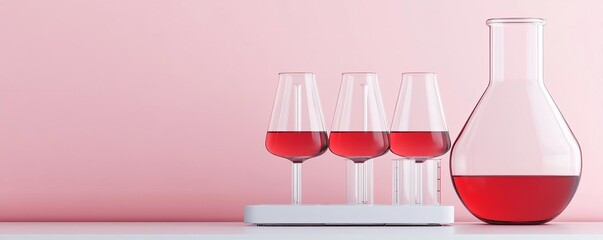 Red wine tannin analysis in chemistry lab, 3D illustration