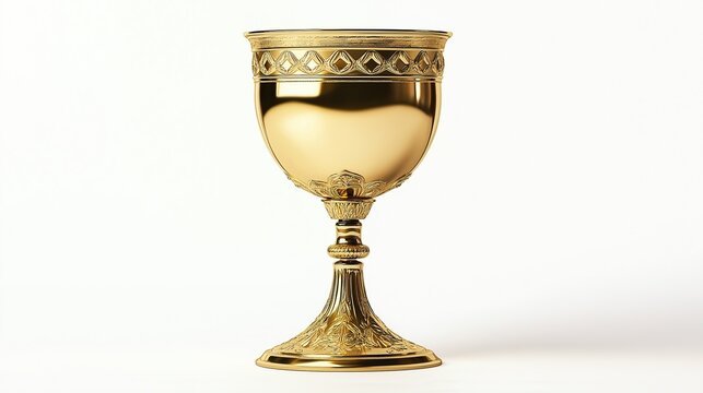 one single golden chalice isolated on white background